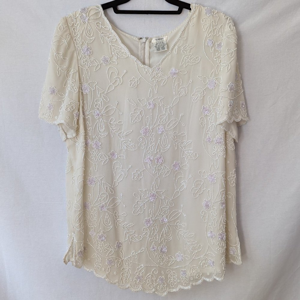 Vintage Sequins Beaded Blouse Size 14W